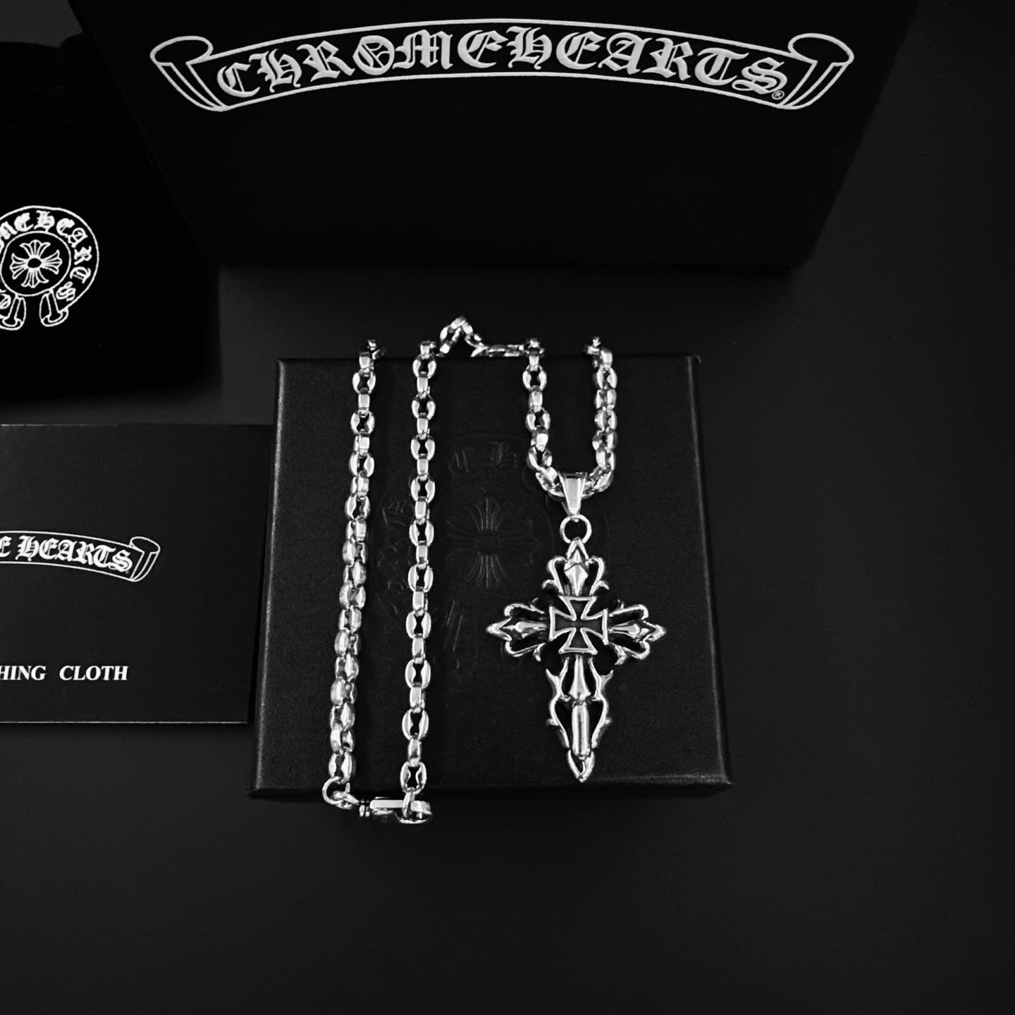 Chrome Hearts Silver Cross Pendant Necklace